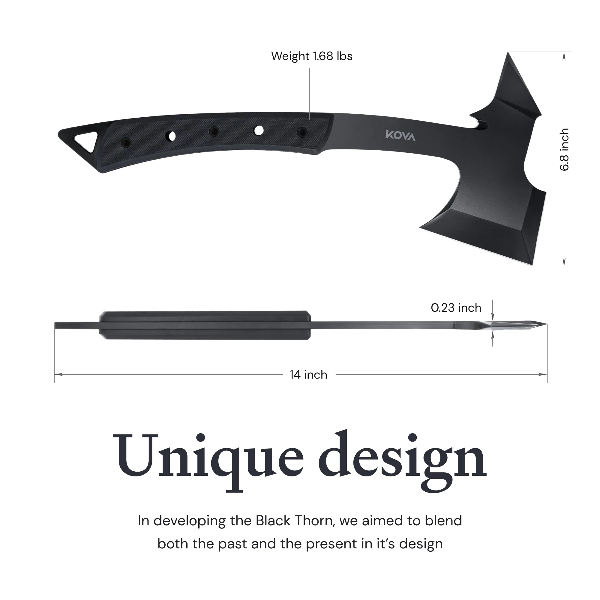 Black Thorn Hatchet - Stainless Steel, 14" Overall Length, 6.8" Blade, G10 Handle - Image 5