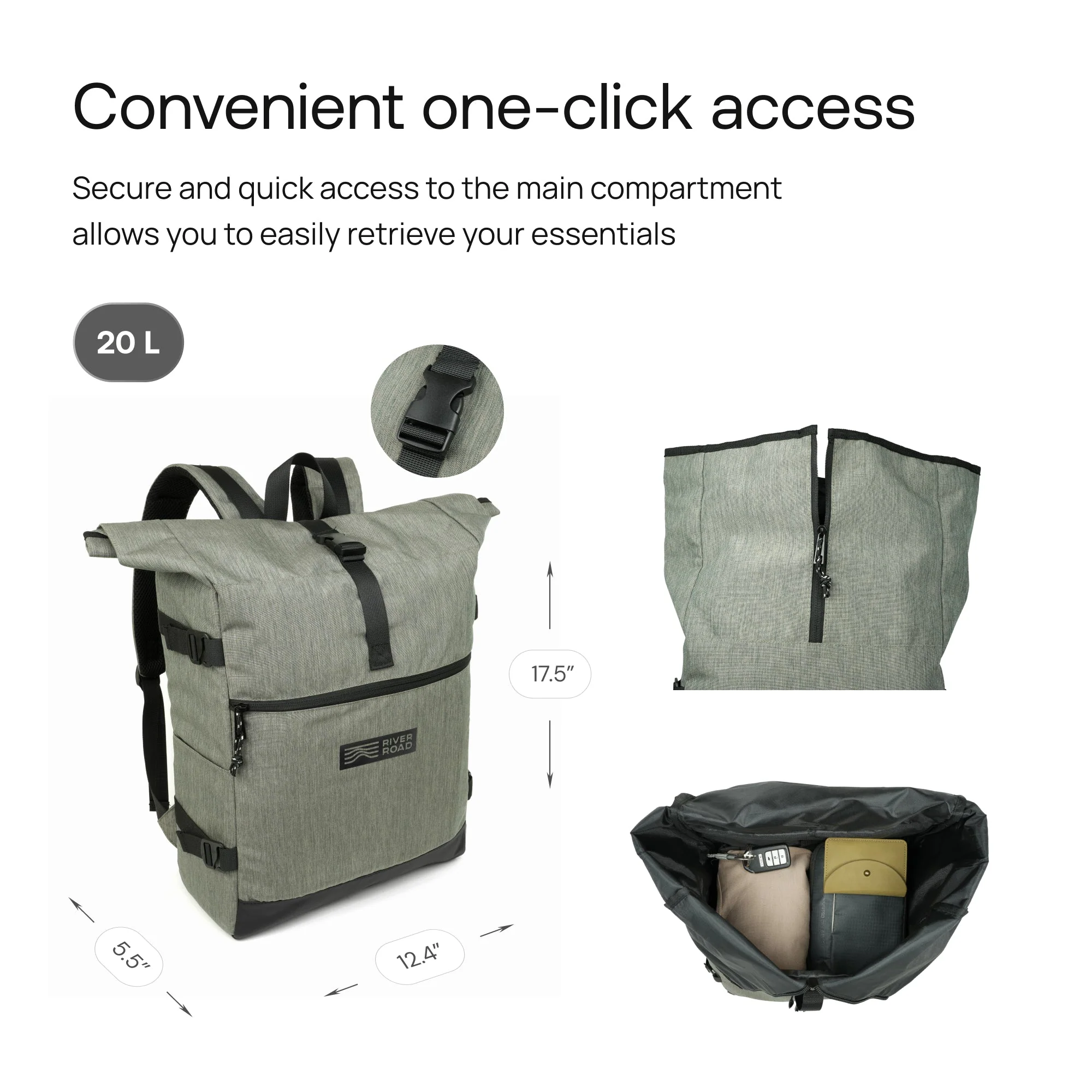 CityRoll Easy Access Backpack - Dark Green - 20 L - Image 3